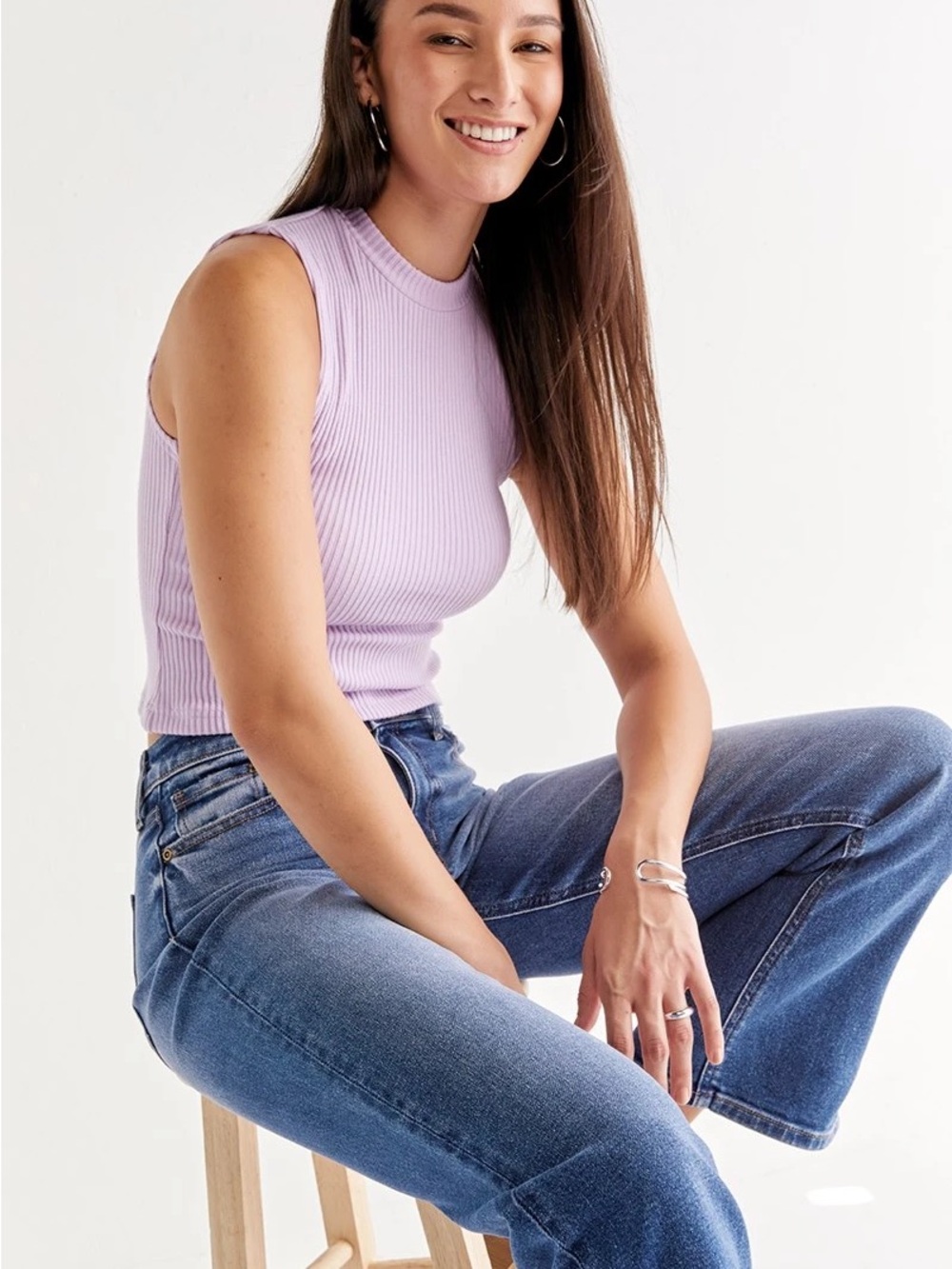 Francesca’s Hailee Mock Neck Ribbed Tank Top - Sleeveless Lavender - Size Medium